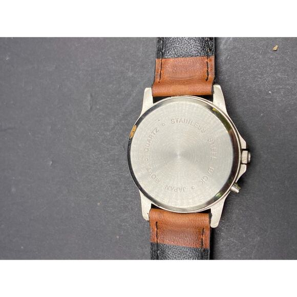 TIME Magazine Quartz Silver Tone Watch w/ Military Dial Brown Leather Band - Picture 6 of 11